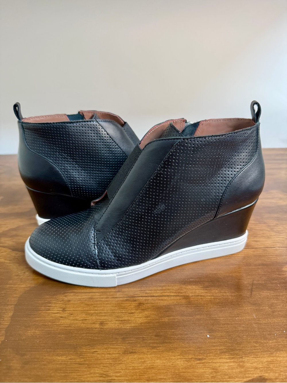 Line Paolo Black Perforated Wedge Slip-On Sneakers Women’s 7